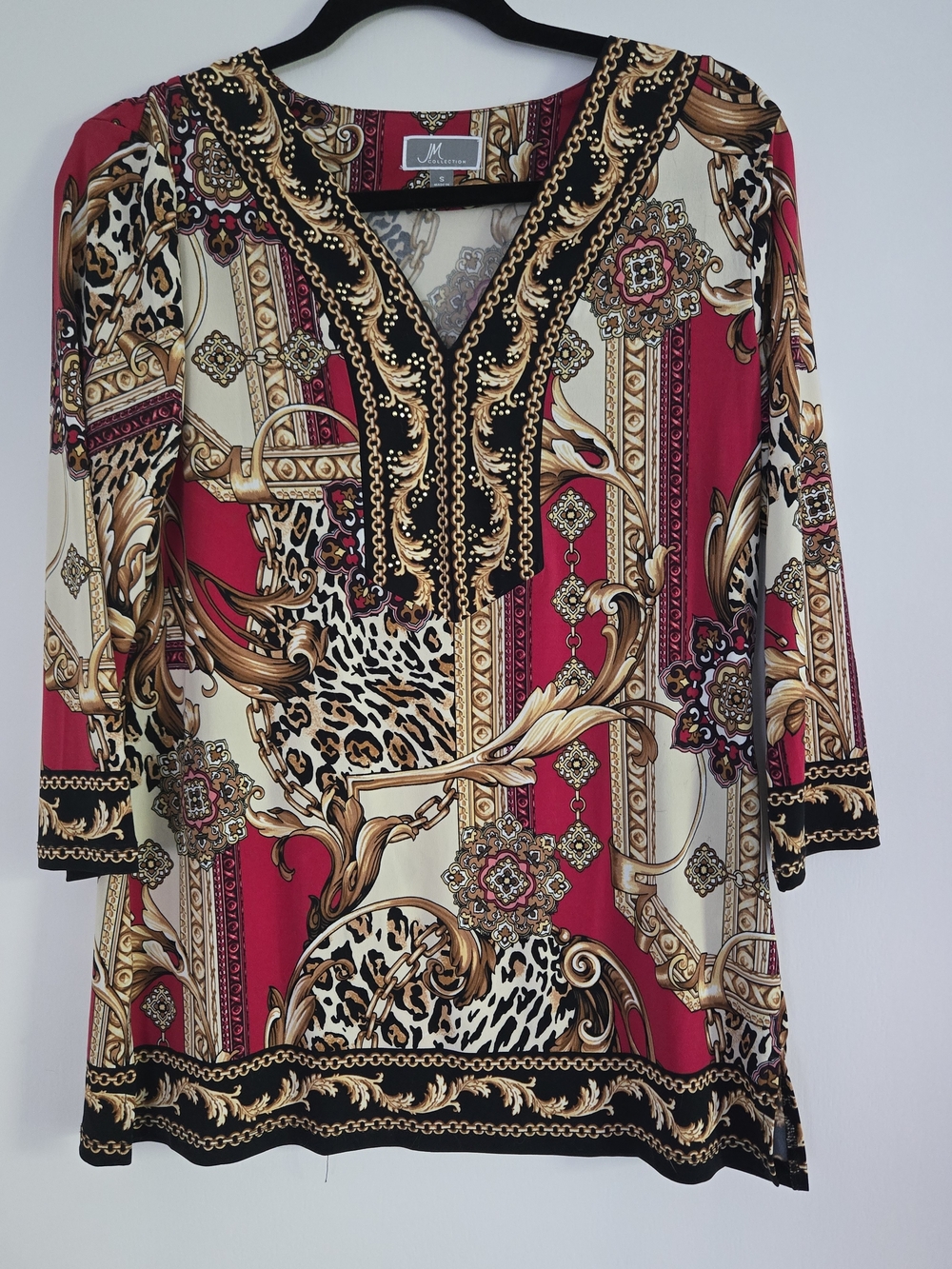JM Collection Red Cream Baroque Print Tunic